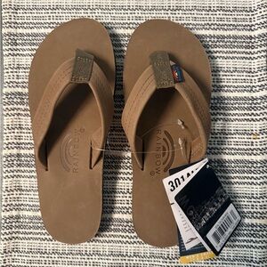 Rainbow Tan Leather Flip-Flops Casual Sandals